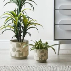 Dunelm Grey Geometric Tiled Large Plant Pot -Garden Decoration Craft 1000182452 alt03