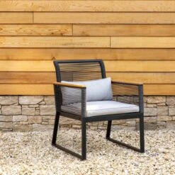 Elements 4 Seater Black Rope Conversation Set -Garden Decoration Craft 1000183772 alt02