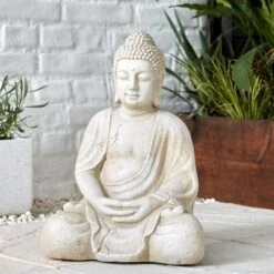 Dunelm Fibre Clay Cream Sitting Buddha