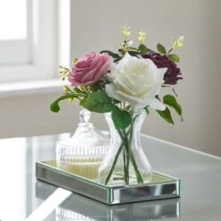 Dunelm Artificial Roses Multi In Glass Vase