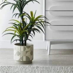 Dunelm Grey Geometric Tiled Large Plant Pot