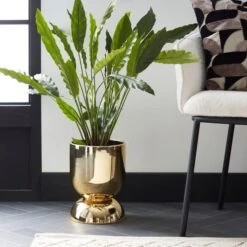 Dunelm Ceramic Curves Planter Gold 30cm