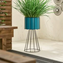Elements Teal Planter On Wire Frame