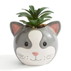 Dunelm Grey Cat Plant Pot