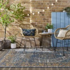 Dunelm Traditional Reversible Indoor Outdoor Blue Rug